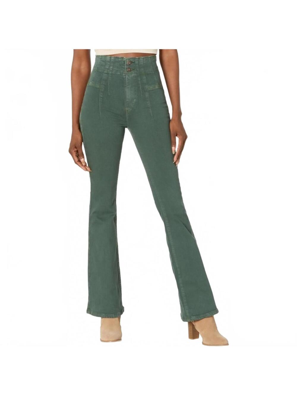 We The Free People Jayde Cord Flare Pants High Rise Corduroy Green Women Size 26